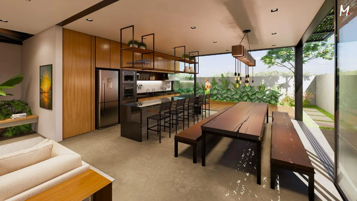 Área gourmet integrada ao living