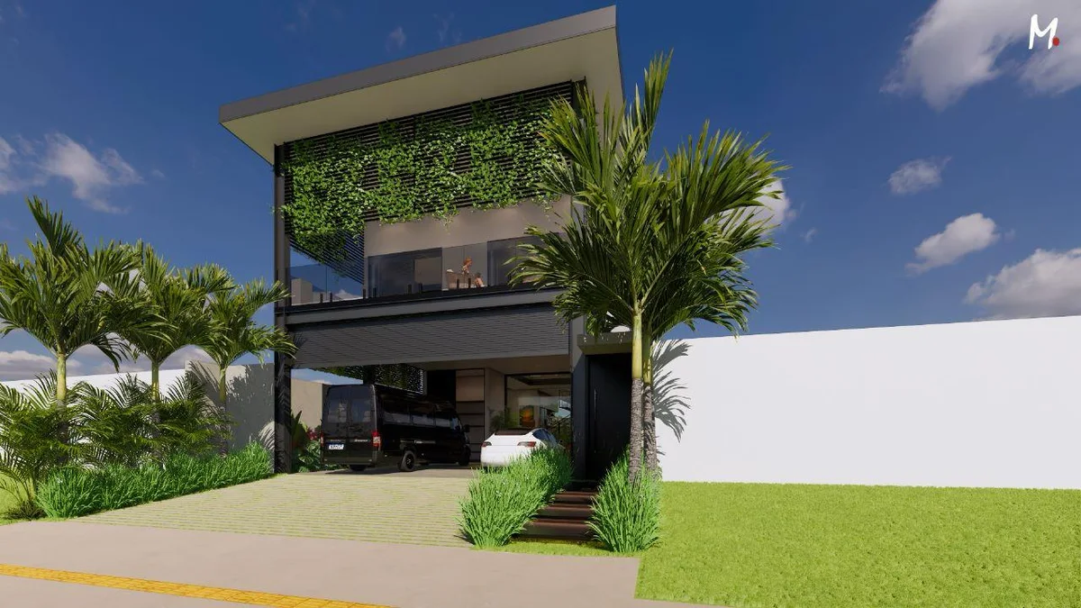 Residência de grande porte com paisagismo